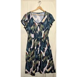 Ouges Tropical Leafy and Pink Dress Womans Size Large